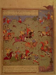 Codrington MS (Nr. 249A). Eine Kampfszene, aus dem Iskandar-nama von Nizami, um 1525